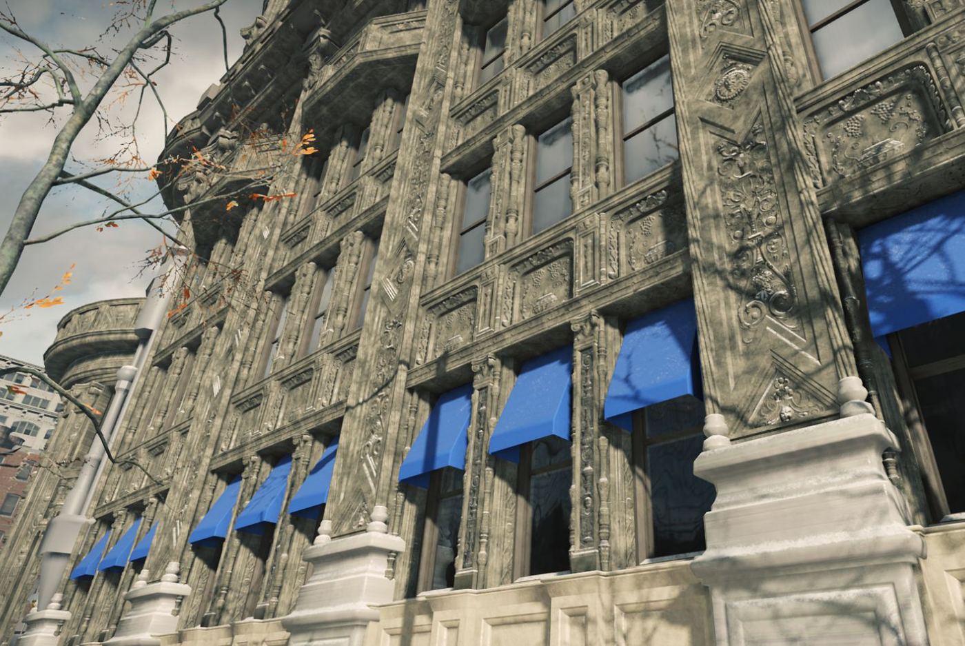 Wrapped facade, day