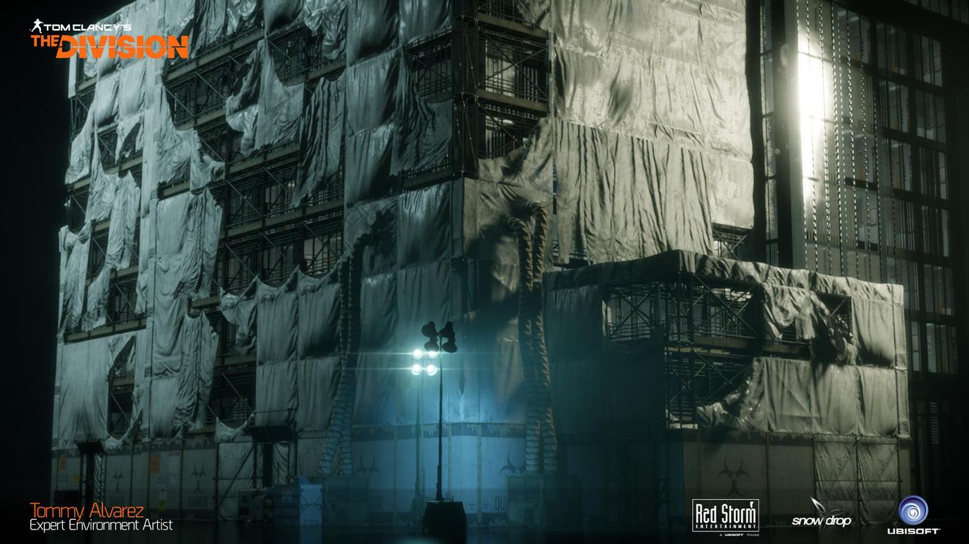 Wrapped facade, night