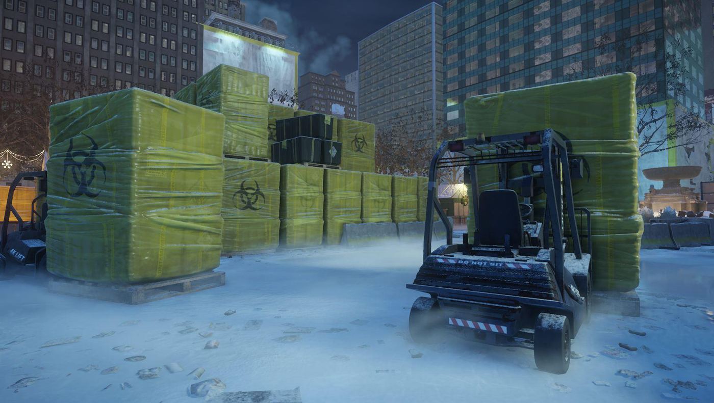 Biohazard crates and forklift